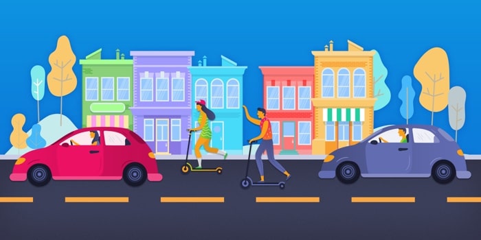 Image of scooters sharing the road with cars